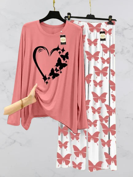 Peach Women Printed Night Suit Set