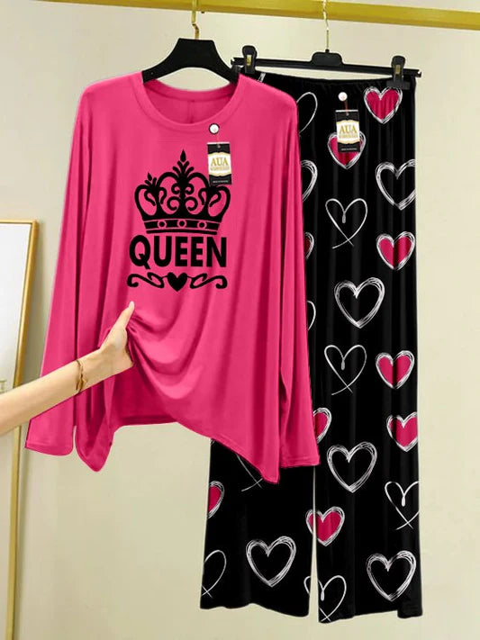 Peach Women Printed Night Suit Set