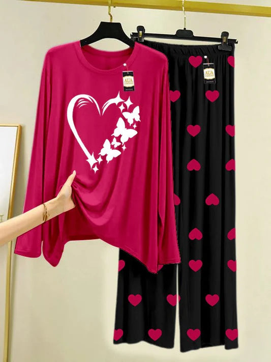 Peach Women Printed Night Suit Set