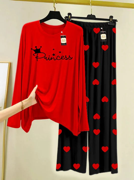 Peach Women Printed Night Suit Set