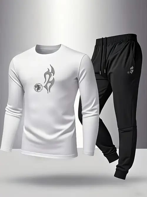 New Trendy Black & White T-shirt & Trouser Printed Tracksuit