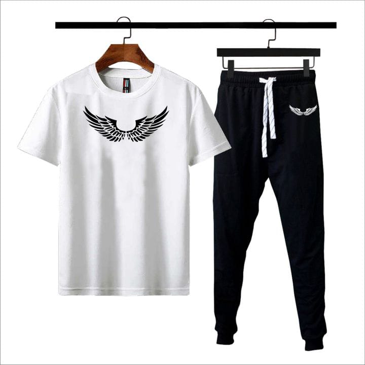 New Trendy Black & White T-shirt & Trouser Printed Tracksuit
