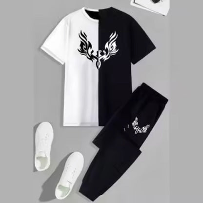New Trendy Black & White T-shirt & Trouser Printed Tracksuit
