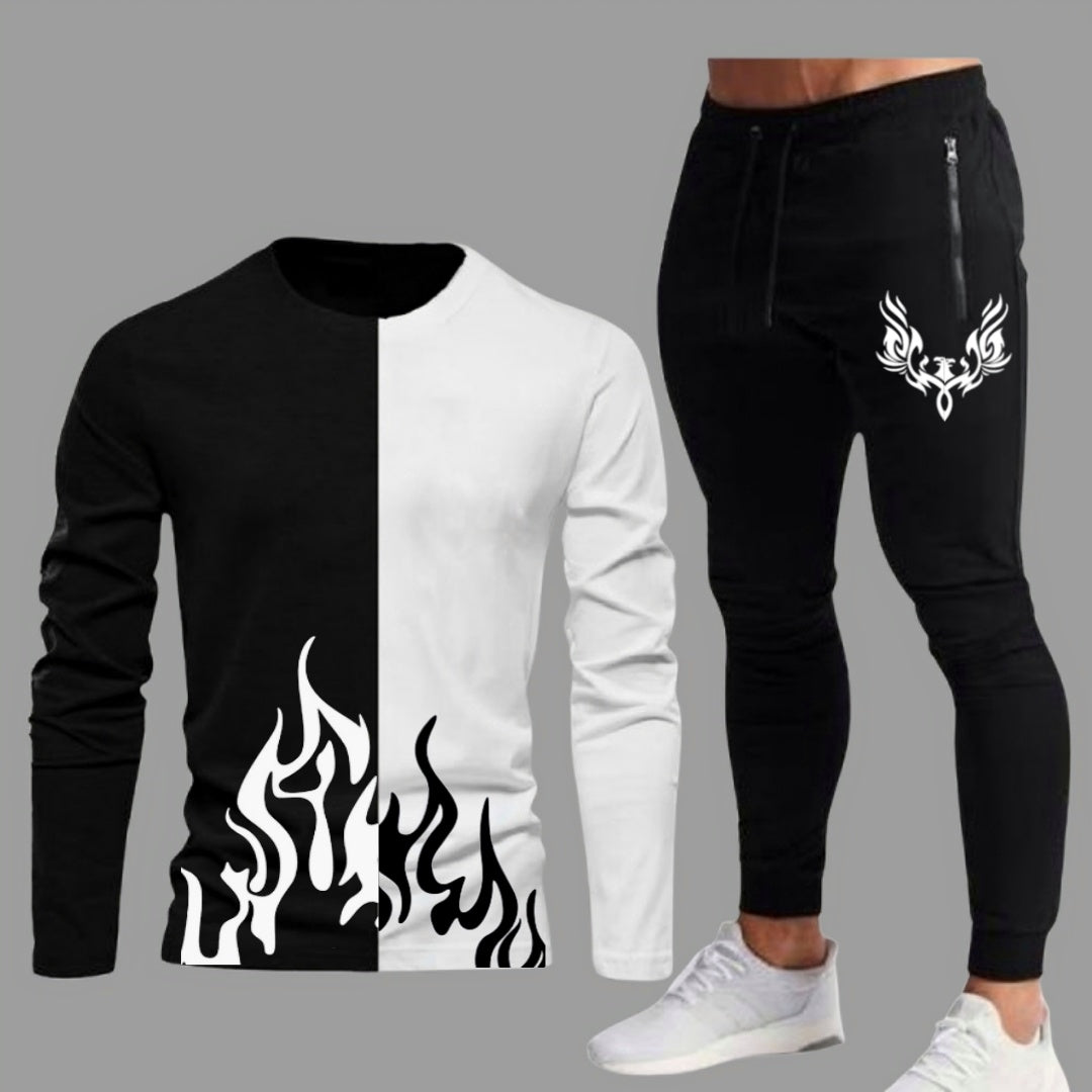 New Trendy Black & White T-shirt & Trouser Printed Tracksuit