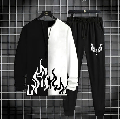 New Trendy Black & White T-shirt & Trouser Printed Tracksuit