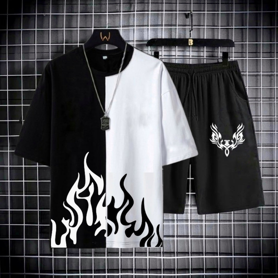 New Trendy Black & White T-shirt & Trouser Printed Tracksuit