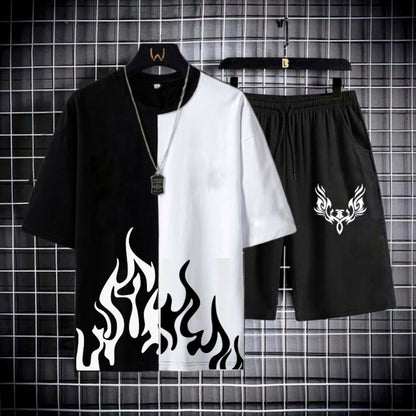 New Trendy Black & White T-shirt & Trouser Printed Tracksuit