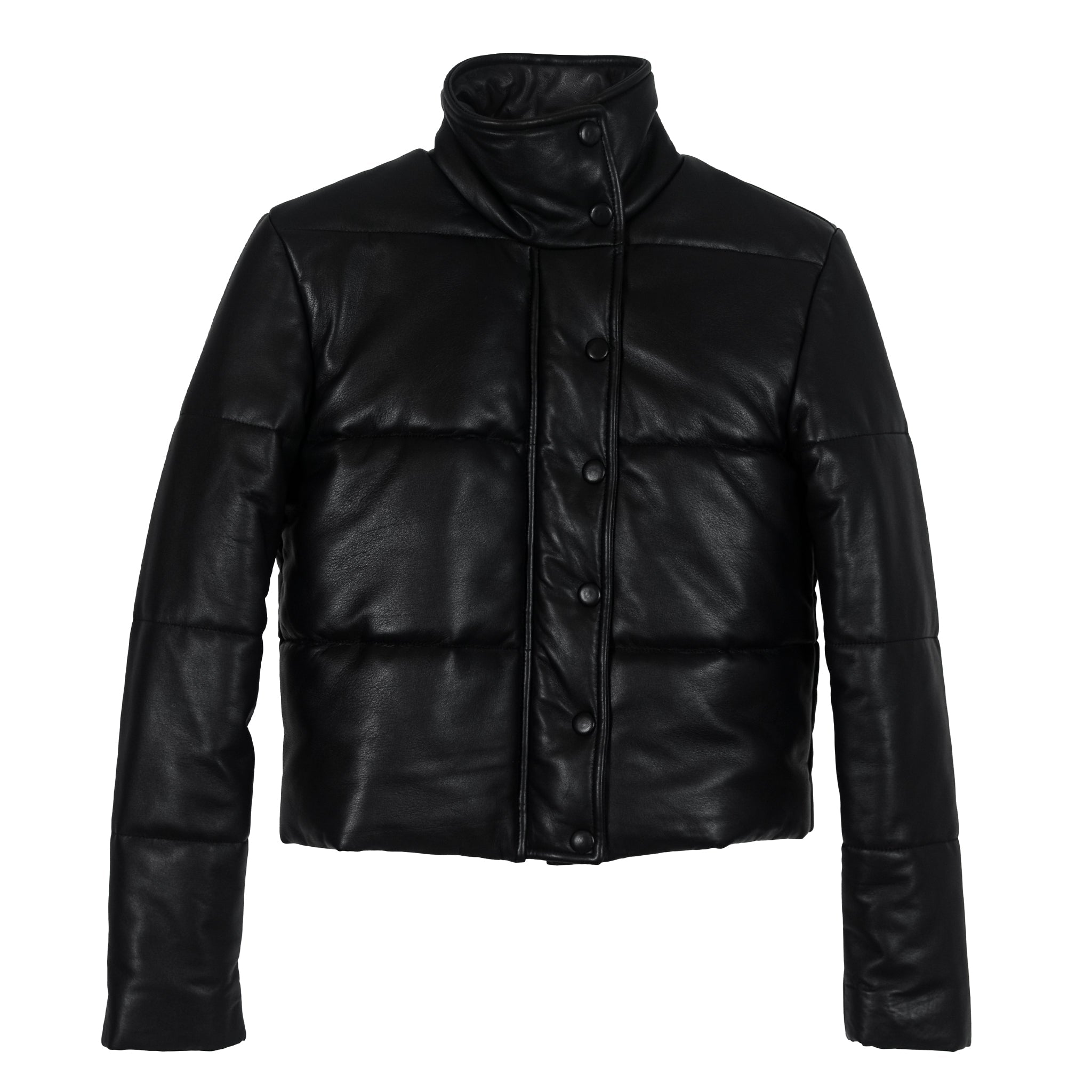 Black Puffer Leather Jacket