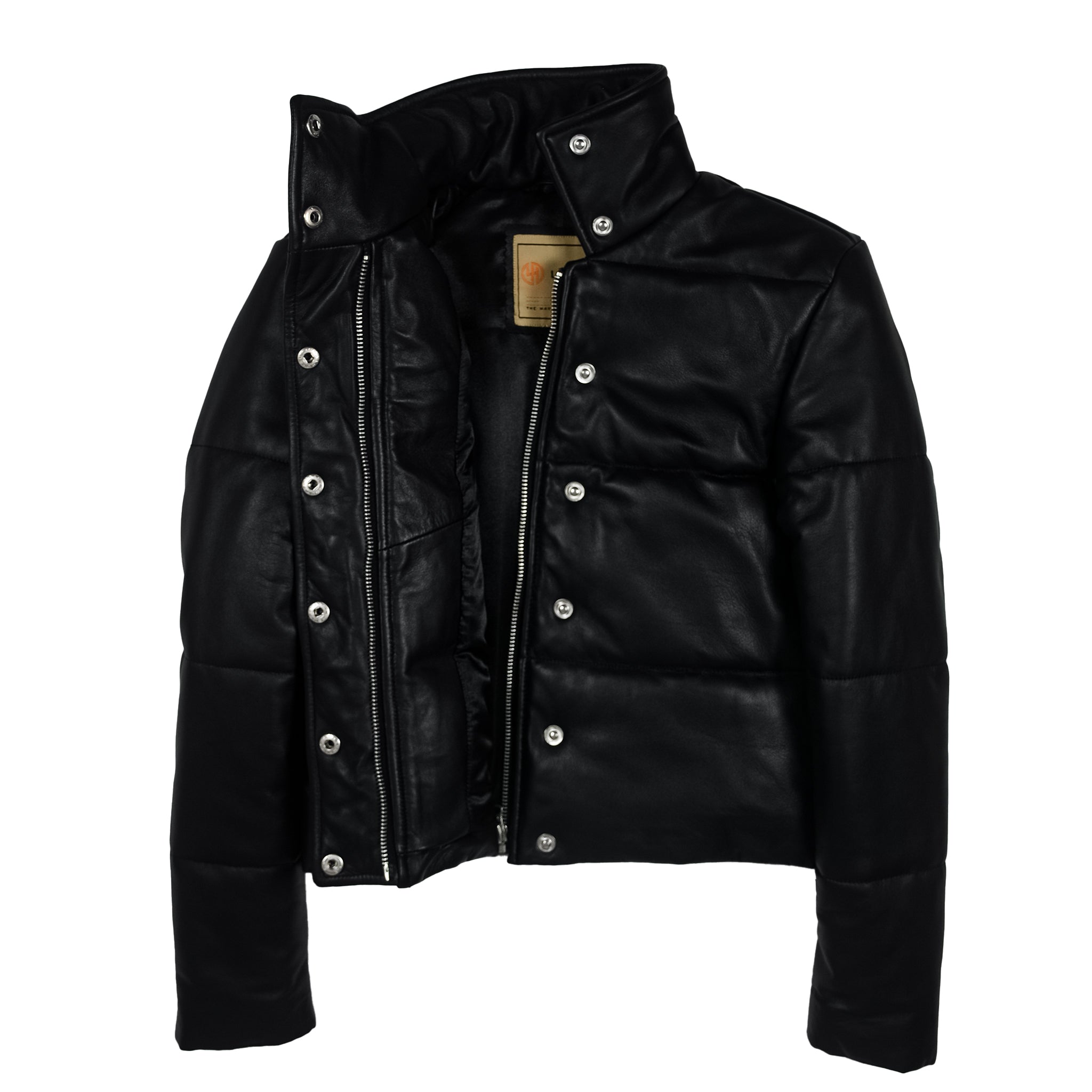 Black Puffer Leather Jacket