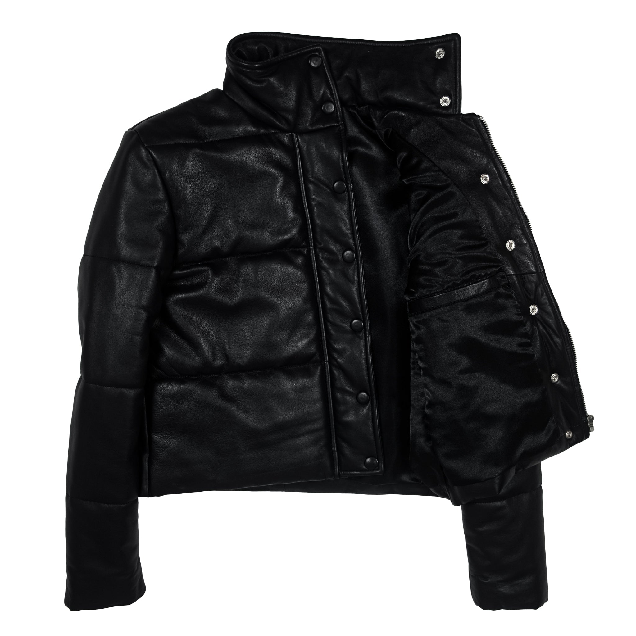Black Puffer Leather Jacket