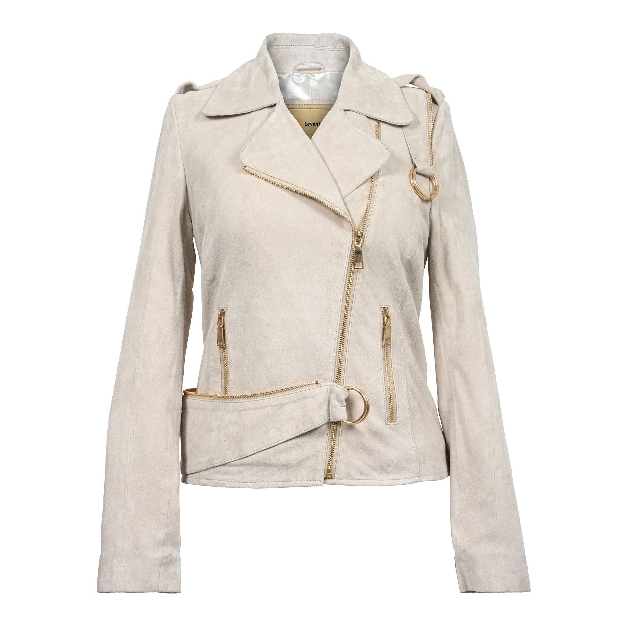 Beige Aura Goat Suede Leather Jacket