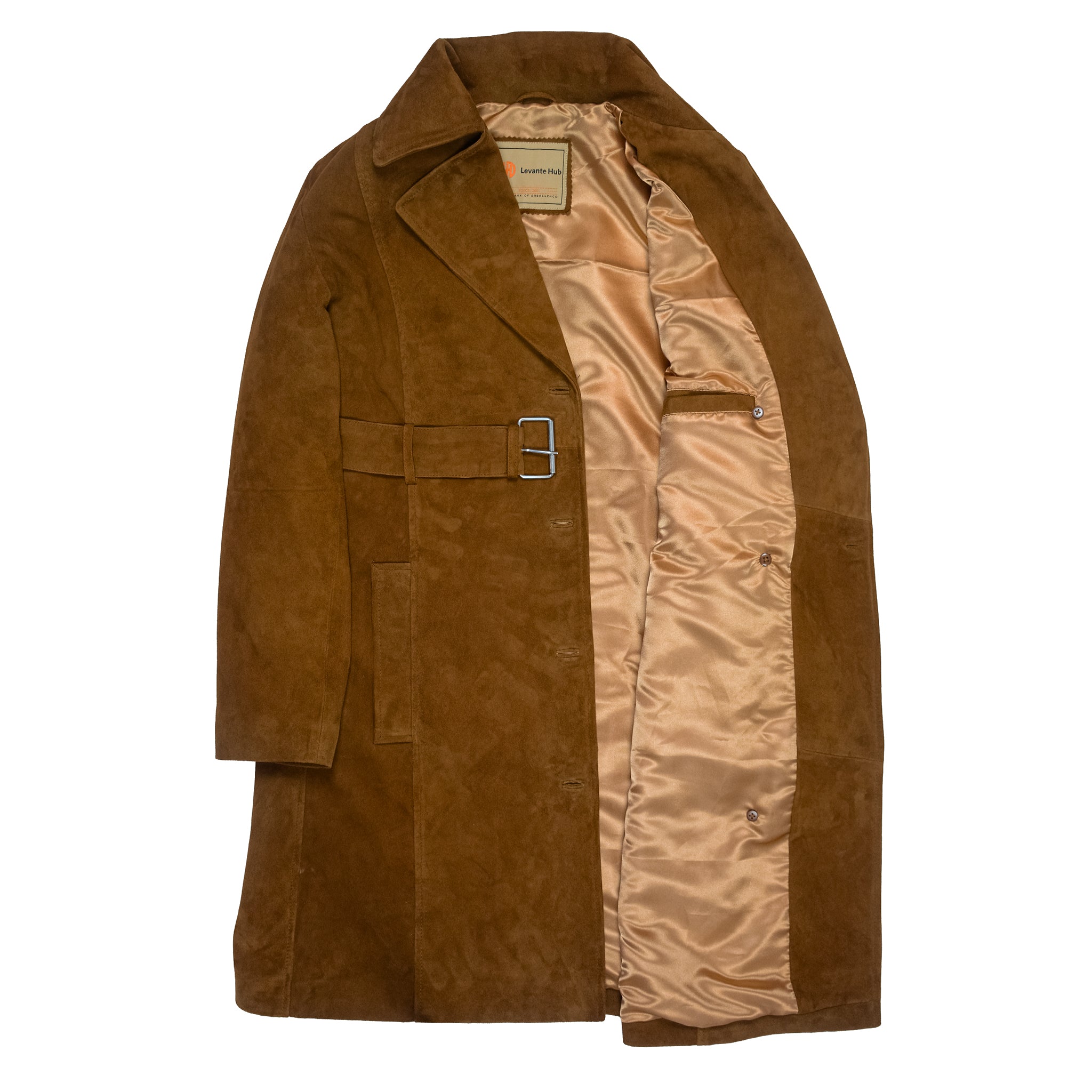 Women's Caramel Brown Suede Trench Coat