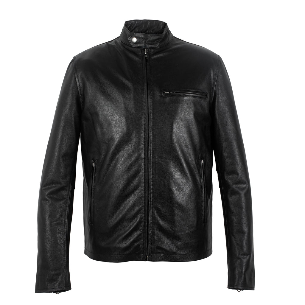 Black Calfskin Leather Biker Jacket
