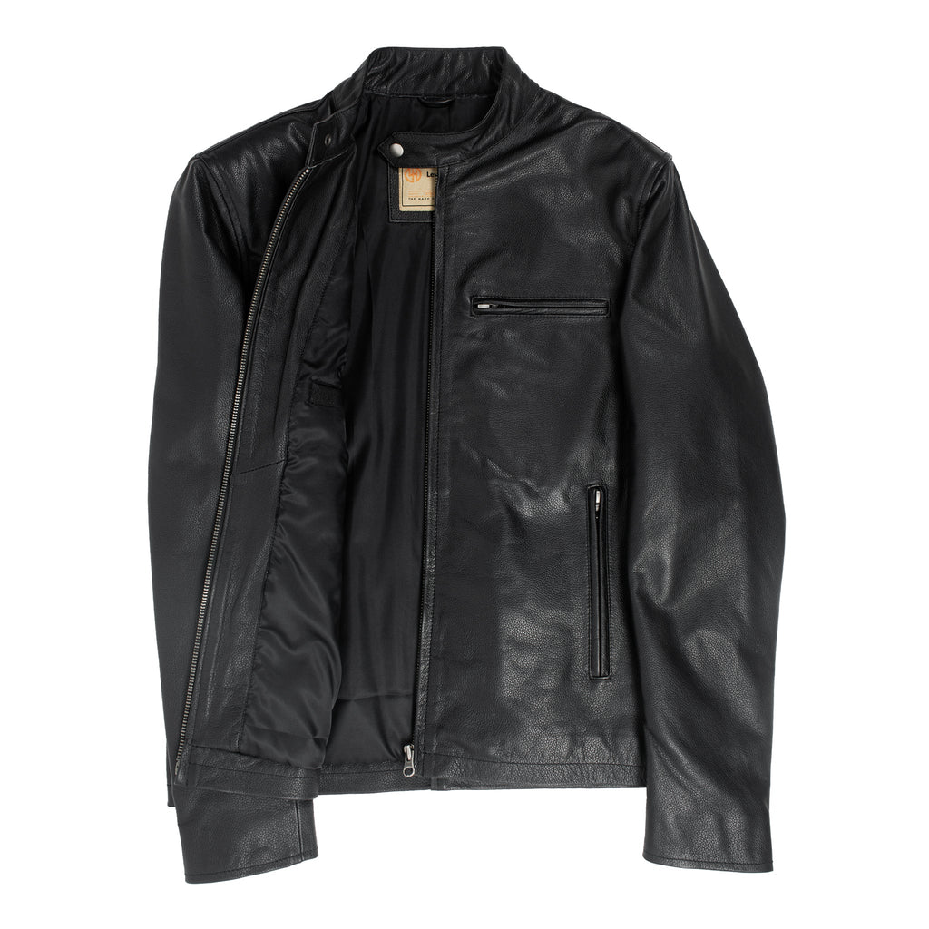 Black Calfskin Leather Biker Jacket