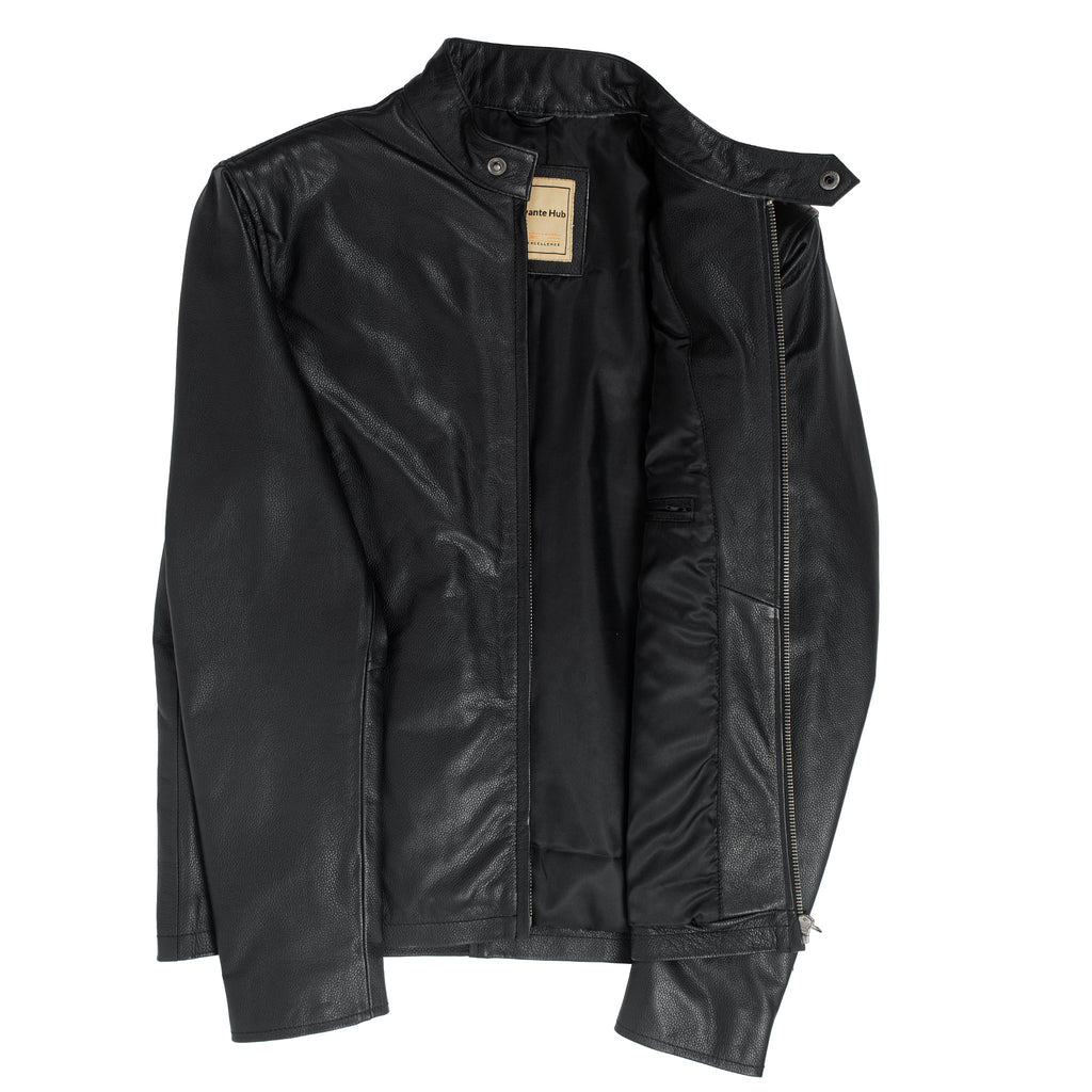 Black Calfskin Leather Biker Jacket